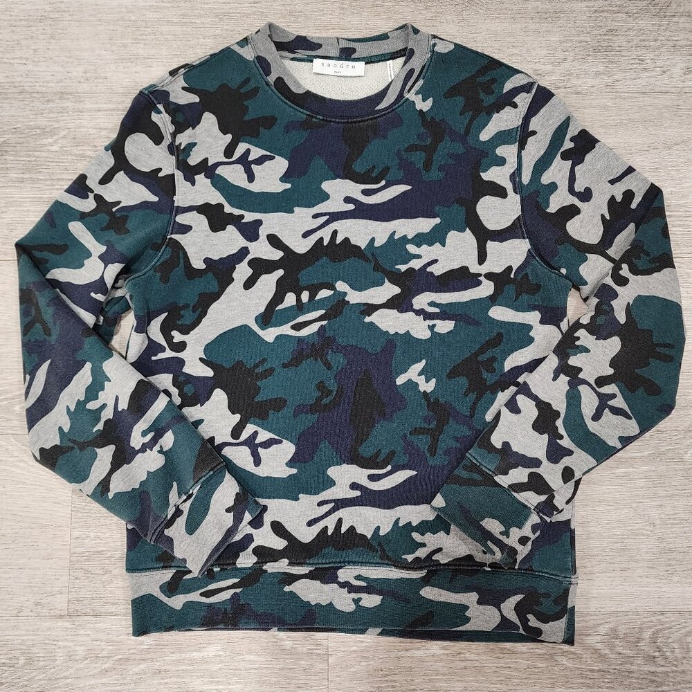 Sandro Paris Pullover Sweatshirt Camouflage Print Men's Size M